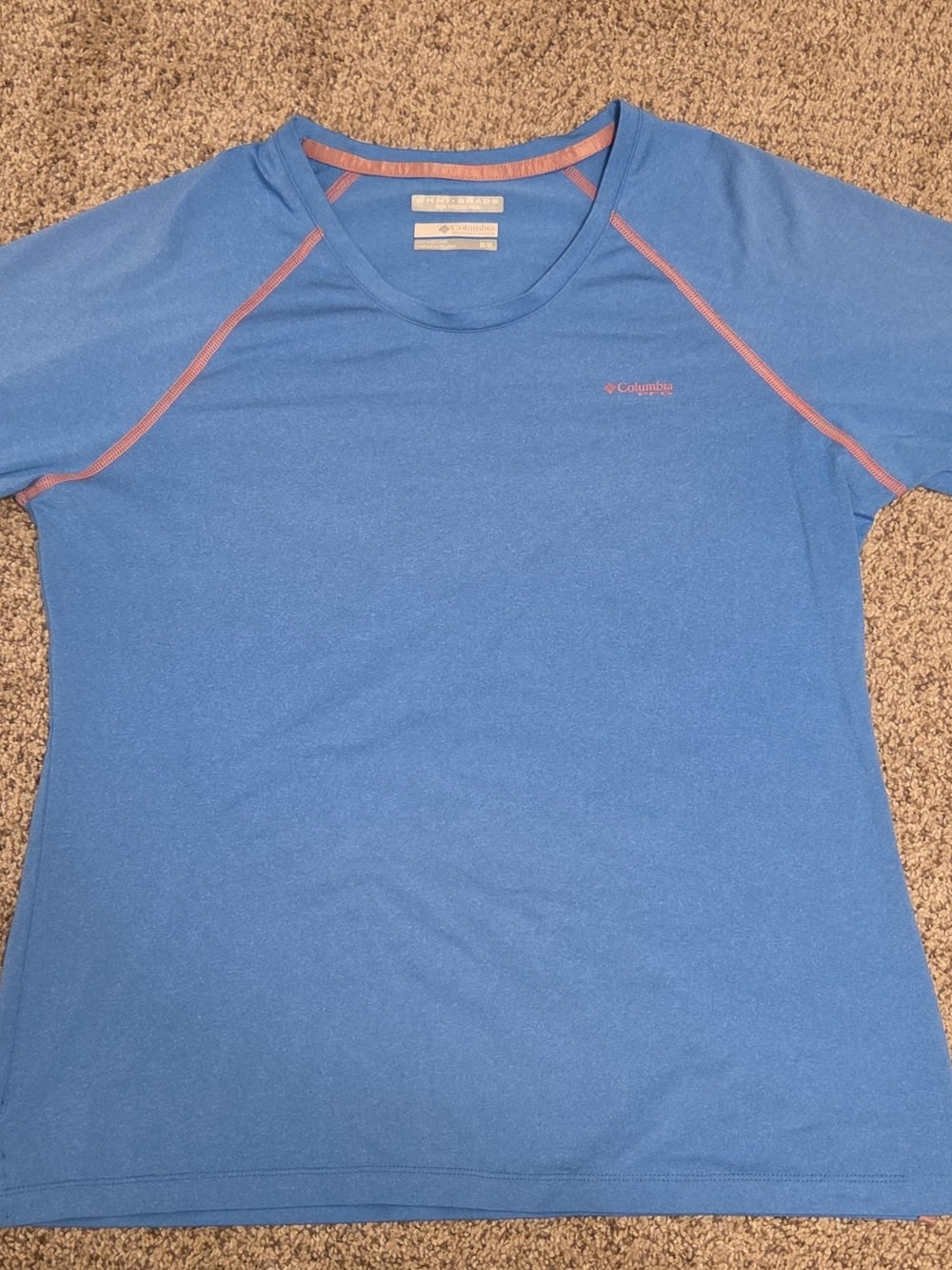 Columbia Blue PFG Long Sleeve Active Tee with Pink Accents